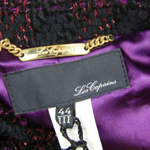 LES COPAINS GORGEOUS BLACK / PURPLE SUIT 90% WOOL SIZE 44 NEW MADE IN ITALY 122 - Picture 6 of 11